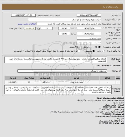 استعلام قطعات یدکی اکچوئیتور روتورک- حضورفروشندگان در AVL الزامیست-تکمیل فرم قراردادپیوست الزامیست-رعایتالزامات خرید الزامیست