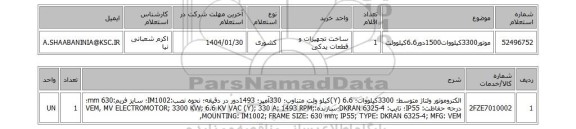 استعلام موتور3300کیلووات1500دور6.6کیلوولت