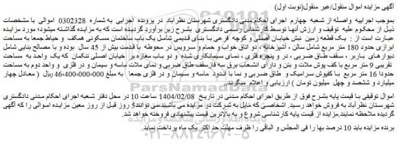 مزایده یک باب ساختمان مسکونی همکف و حیاط