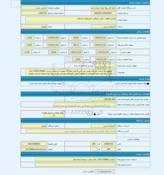 مزایده ، فروش قطعات داغی بازیافتی خودروهای تصادفی