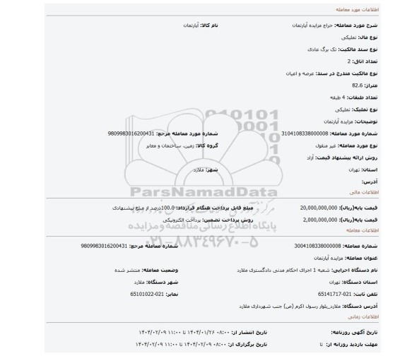 مزایده، مزایده آپارتمان