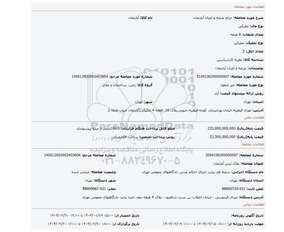 مزایده، عرصه و اعیان آپارتمان