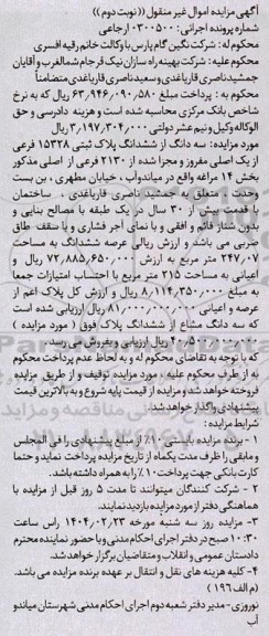 مزایده سه دانگ از ششدانگ پلاک ثبتی 15328 فرعی از یک اصلی