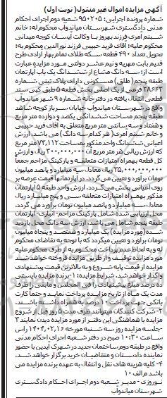 مزایده ششدانگ یک باب آپارتمان به پلاک ثبتی 28663 فرعی از یک اصلی 