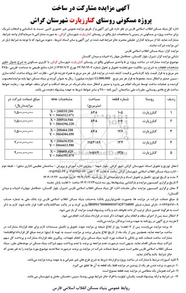  مزایده و مناقصه مشارکت در ساخت پروژه مسکونی روستای کنار زیارت 