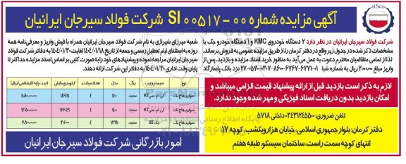 مزایده فروش 2 دستگاه خودروی KMC و 1 دستگاه خودرو جک