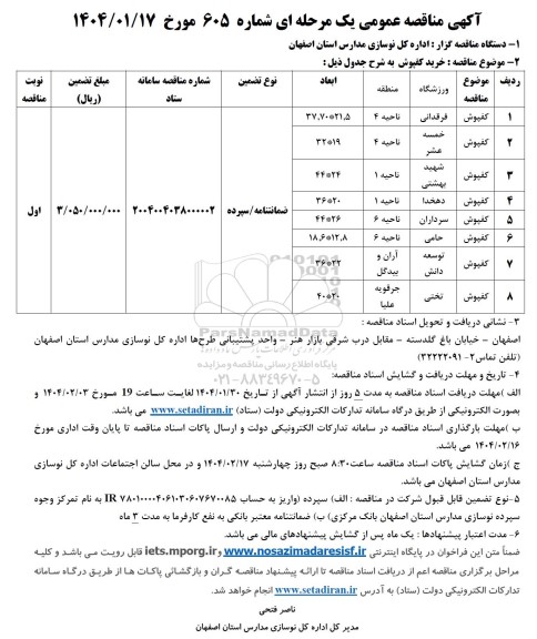 مناقصه خرید کفپوش