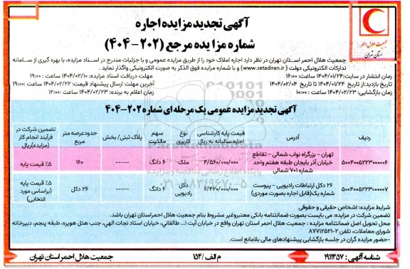 مزایده اجاره املاک تجدید 
