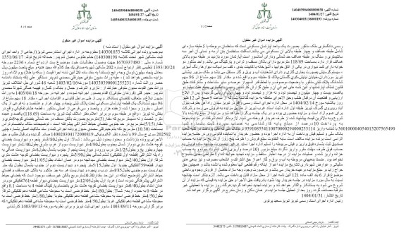 مزایده فروش یک قطعه آپارتمان مسکونی به پلاک 54809 فرعی از 1 ا صلی