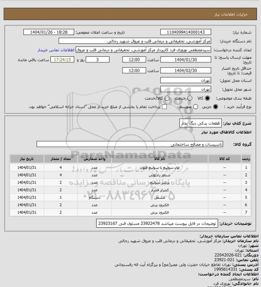 استعلام قطعات یدکی دیگ بخار