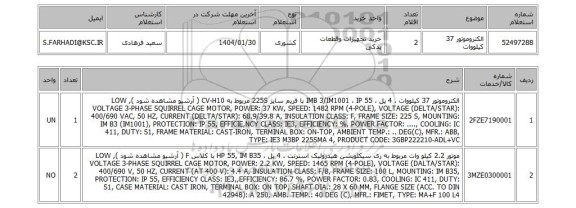 استعلام الکتروموتور 37 کیلووات