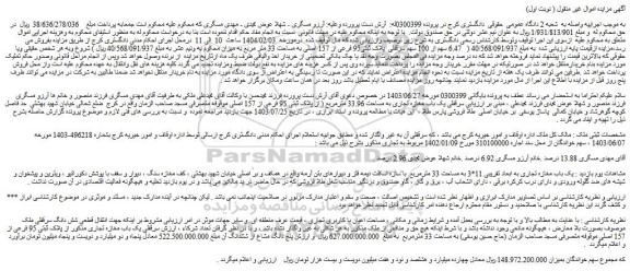 مزایده سرقفلی یک باب مغازه تجاری به مساحت 33.96 مترمربع ( از پلاک ثبتی 95 فرعی از 157 اصلی