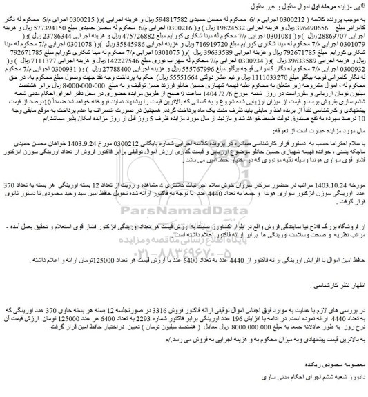 مزایده تعداد 12 بسته اورینگی سوزن انژکتور سواری هوندا