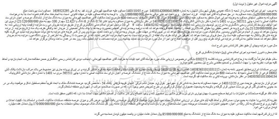 مزایده میزان سه دانگ مشاع از ششدانگ ملک