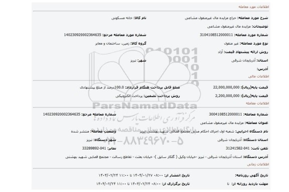 مزایده، مزایده مال غیرمنقول مشاعی