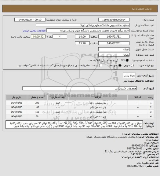 استعلام چراغ پنلی