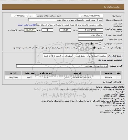 استعلام مطالعات تفصیلی-اجرایی  منابع طبیعی و آبخیزداری برابر اسناد بارگزاری شده