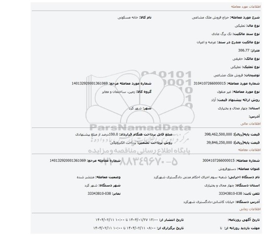 مزایده، فروش ملک مشاعی