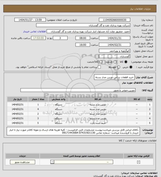 استعلام خرید قطعات یدکی دوربین مدار بسته