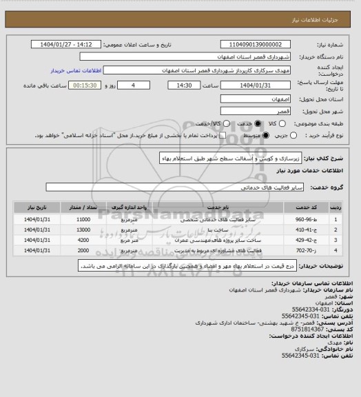 استعلام زیرسازی و کوبش و آسفالت سطح شهر طبق استعلام بهاء
