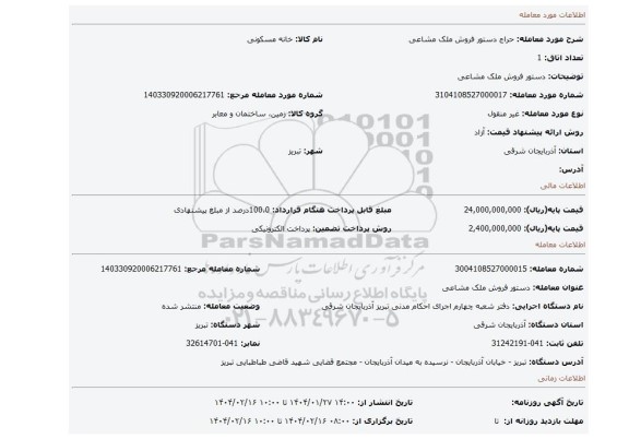 مزایده، دستور فروش ملک مشاعی