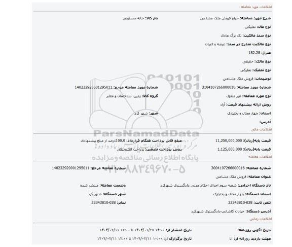 مزایده، فروش ملک مشاعی