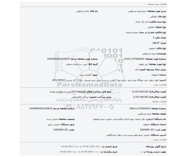 مزایده، منزل مسکونی