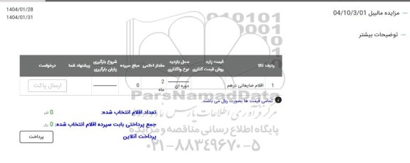 مزایده انواع اقلام ضایعاتی درهم