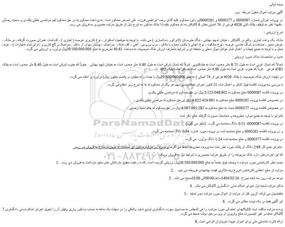 مزایده ملک یک واحد تجاری