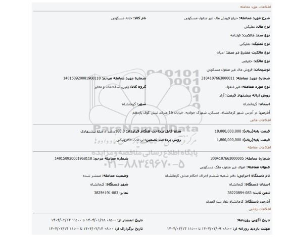 مزایده، فروش مال غیر منقول مسکونی
