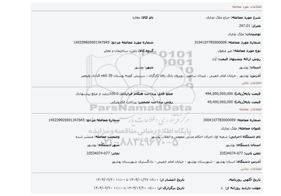 مزایده، ملک تجاری
