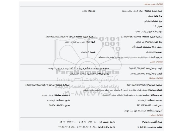 مزایده، فروش یکباب مغازه