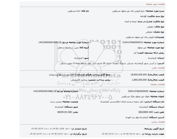 مزایده، فروش مال غیر منقول مسکونی