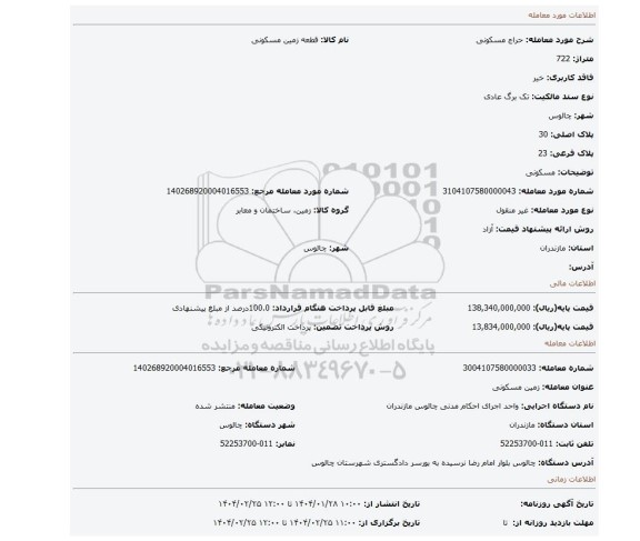 مزایده، مسکونی
