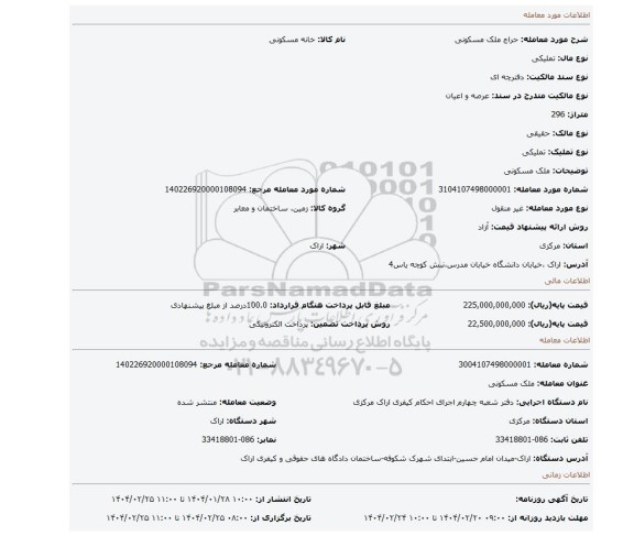 مزایده، ملک مسکونی