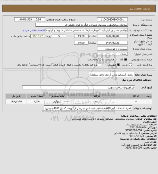 استعلام روکش آسفالت معابر ورودی داخل سازمان