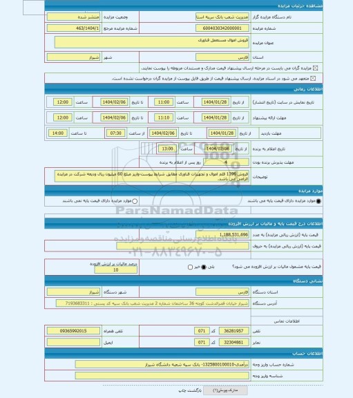 مزایده ، فروش اموال مستعمل فناوری