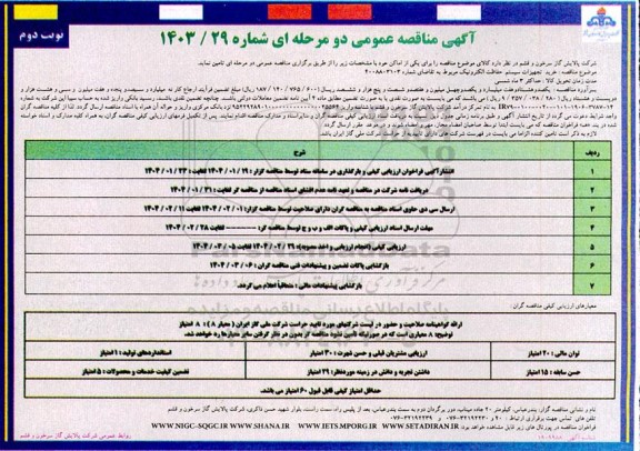 مناقصه خرید تجهیزات سیستم حفاظت الکترونیک- نوبت دوم