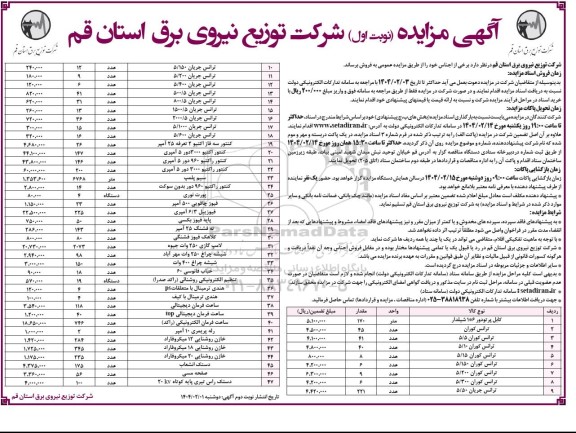 مزایده برخی اجناس شامل کابل پرتو دور 6*1 شیلدار...