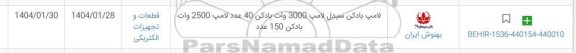 استعلام لامپ بادکن سیدل لامپ 3000 وات بادکن 40 عدد لامپ 2400 وات بادکن 150 عدد