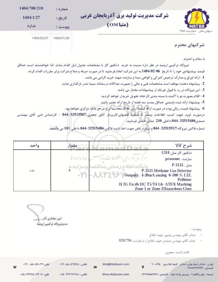 استعلام خرید دتکتور گاز