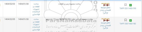 استعلام ساخت مجموعه پمپ و قطعات .......