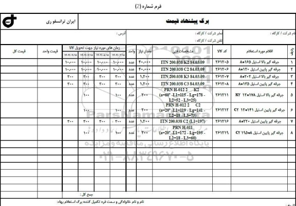 استعلام جرقه گیر بالا استیل 165*8 و ... 