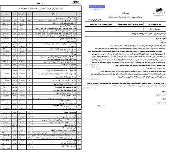 استعلام برآورد ریالی اجراییات طرح های پروژه بشارت مرکز ولیعصر 