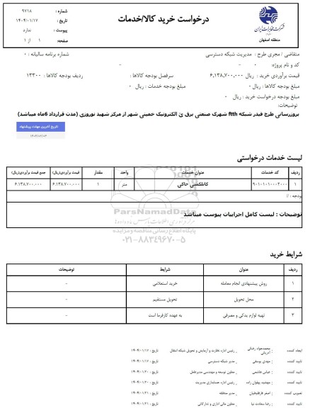 استعلام بروزرسانی طرح فیدر شبکه FTTH...