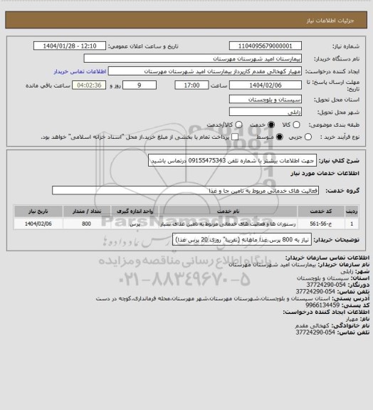 استعلام جهت اطلاعات بیشتر با شماره تلفن 09155475343 درتماس باشید