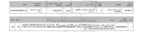 استعلام مش اسکرین متریال SUS301