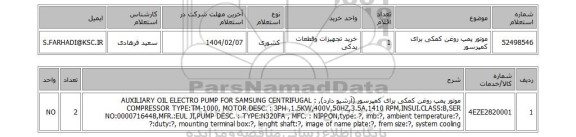 استعلام موتور پمپ روغن کمکی برای کمپرسور