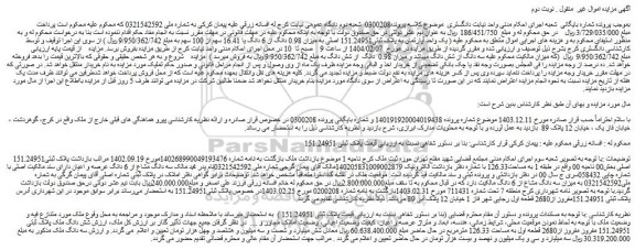 مزایده شش دانگ ملک پلاک ثبتی 151.24951 مفروز مفروز از2680 قطعه اول به مساحت 126.33 مترمربع