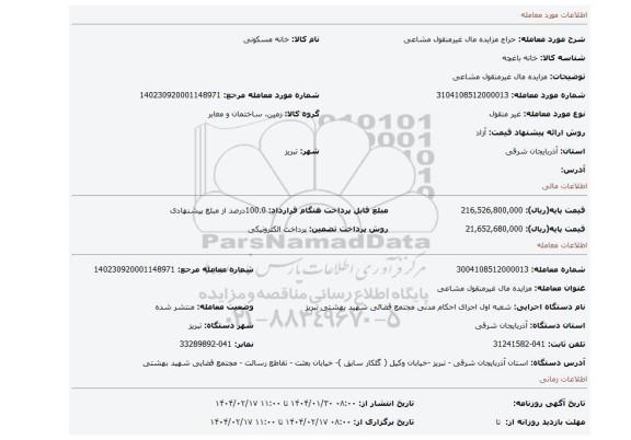 مزایده، مزایده مال غیرمنقول مشاعی